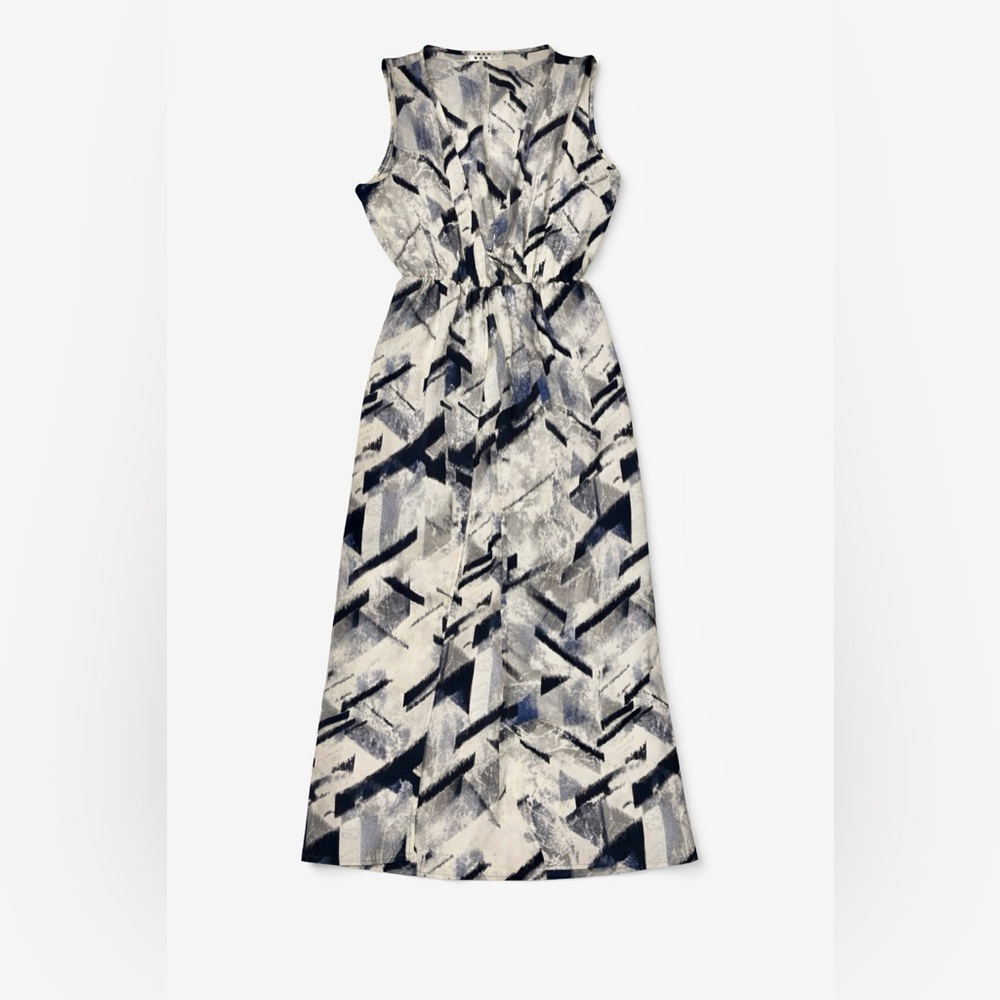 BLUE BLUSH Women’s Abstract Print Maxi Dress White Grey Blue Black Size Medium